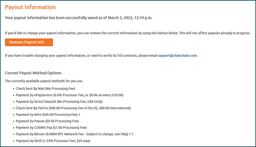 chaturbate payout information